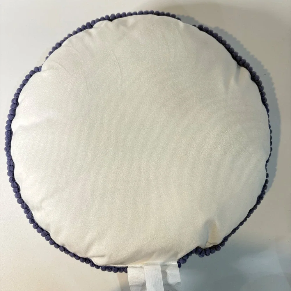 Easter Bunny Rabbit Round Decorative Pillow Embroidered Floral Pom Pom Trim New